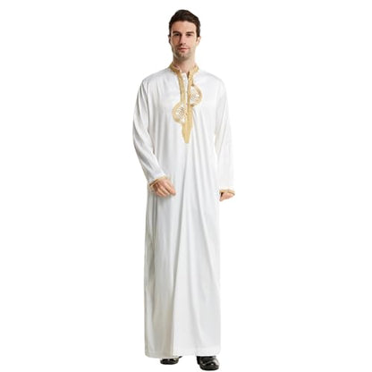 zhxinashu Thobe for Men Islam Long Sleeve Mens Kaftan Thobe Muslim Men Clothing - color: White, size: Large