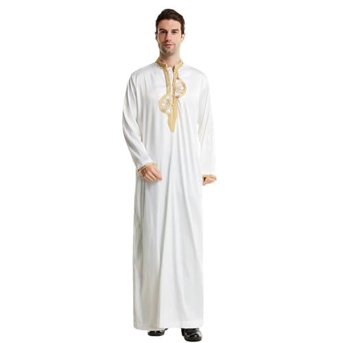 zhxinashu Thobe for Men Islam Long Sleeve Mens Kaftan Thobe Muslim Men Clothing - color: White, size: XX-Large