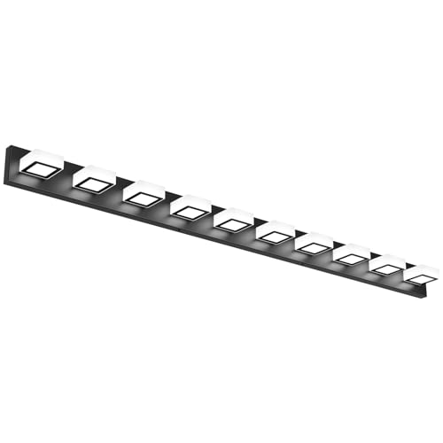 Ralbay 66inch Matte Black Bathroom Vanity Lights Metal Acrylic LED Modern Black Bathroom Wall Lighting Fixtures - color: Black-White light, size: 66 inch