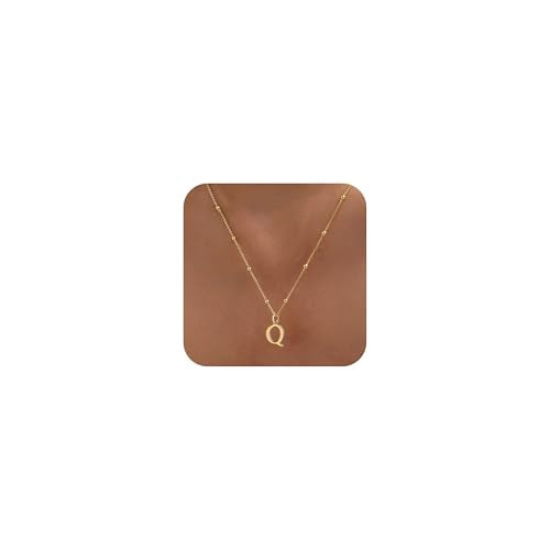 Initial Necklaces for Women Dainty 14k Gold Plated A-Z Letter Pendant Name Necklaces Cute Charm Choker Fashion Accessories Non Tarnish Trendy Jewelry Gift - color: Gold, style: Q