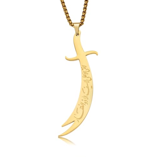 WETMT Sword Necklace for Men Women Gold Knife Zulfiqar Pendant Necklace Unique Silver Sword Allah Necklace Trendy Muslim Elegant Jewelry Accessories - color: gold