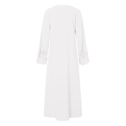 Prayer Clothes for Muslim Women Long Sleeve One-Piece Islamic Prayer Dress O Neck Slim Fit Islamic Evening Gown - color: White, size: Medium