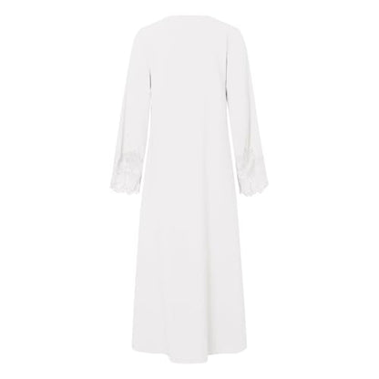 Prayer Clothes for Muslim Women Long Sleeve One-Piece Islamic Prayer Dress O Neck Slim Fit Islamic Evening Gown - color: White, size: X-Large
