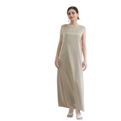SYANKANGXIAO Ramadan Afrian Inner Under Dress for Women Dubai Abaya Turkey Muslim Sleeveless Long Slip Dress - color: Khaki, size: Large
