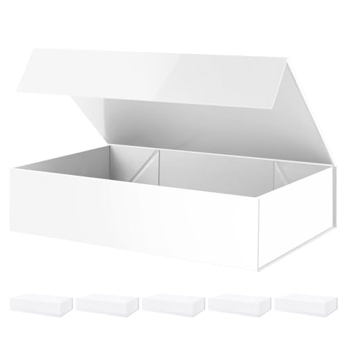 PACKHOME 6 Extra Large White Gift Boxes 17.5x11.3x4.3in with Magnetic Lids - color: 17x11x4 Inch-White-Pack of 6