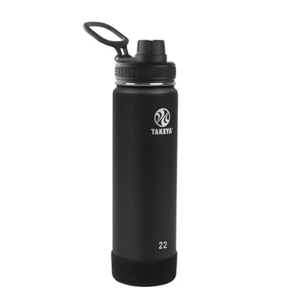 Takeya Actives Stainless Steel Water Bottle, Insulated Spout Lid, Keeps Drinks Cold 24 Hrs, Leakproof, Durable, Dishwasher Safe, Ideal for Gym, Travel, Fits Most Cup Holders, 22 oz/Onyx - color: Onyx, size: 22 Ounces