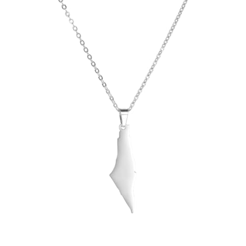 Stainless Steel Palestine Map Outline Pendant, Hollow Country Map Necklace For Adults - color: Steel B