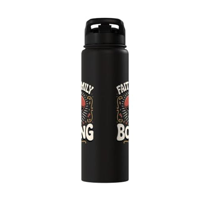 Faith Family Boxing Boxer Fighter Combat Sport Stainless Steel Insulated Water Bottle - color: Black