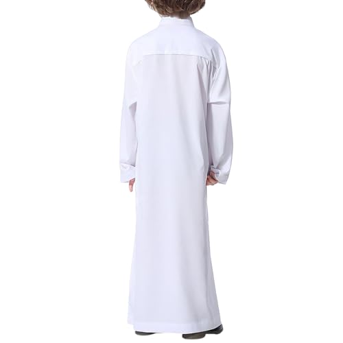 Arabic Thobe Muslim Thobe Long Sleeve Kaftan Crew Robe National Costume Teenage Boys Long Sleeve Embroidered Robe - color: White, size: 3-4T