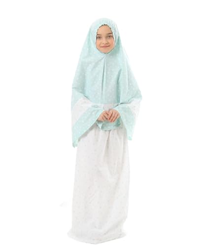 Prayer Set for Muslim Girls, Two Pieces Prayer Set, set of 3 pieces(Skirt, Scarf, Rosary) Suitable for 5 to 13 Years - color: Green, size: 11 Years