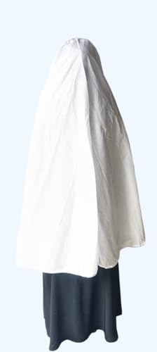 Women Cotton White one Piece Ihram/Rumali/Prayer Cloth with Undercap/Loose Full Cover/One-size Overall Hijab