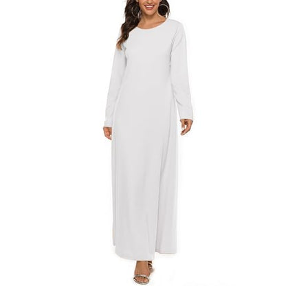 Womens Musilin Long Dress for Islamic Prayer Long Sleeve Robe Dress Full Cover Round Neck Dubai Kaftan Abayas Outfit - color: White, size: XX-Large-3X-Large