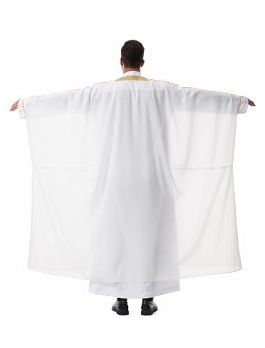 OBEEII Men Muslim Thobe Open Front Chiffon Ramadan Abaya Cardigan Dubai Saudi Embroidery Eid Islamic Clothes Prayer Kaftan - color: White, size: X-Large
