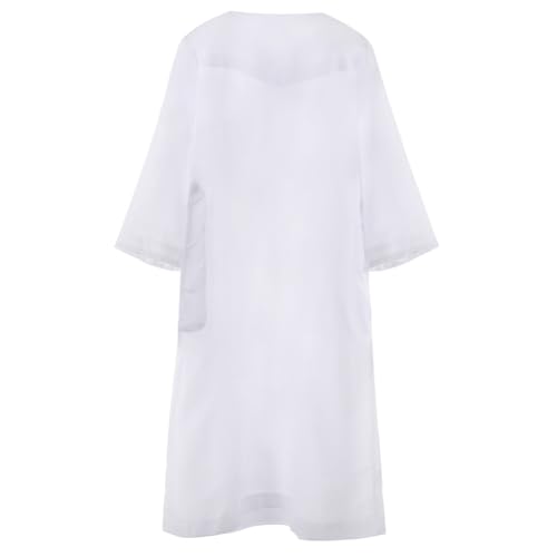 ITODA Embroidered Muslim Arabic Thobe Long Sleeve Kaftan Islamic Ramadan Prayer Robe - color: White-1