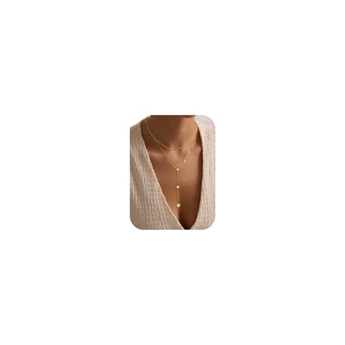 Yoosteel Long 14K-Gold-Plated Necklace for Women,Layered Lariat Necklaces - color: Layered Heart Bead Y-Shaped Necklace