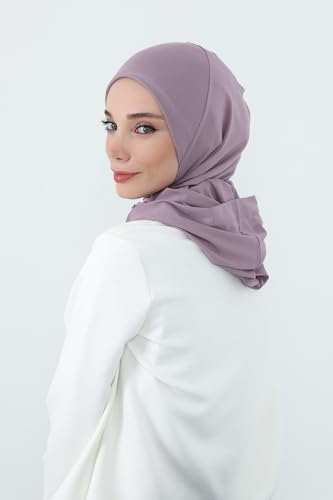 Aisha's Design Full Coverage%95 Cotton Bonnet for Women, Ready-to-Wear Hijab Bonnet Headscarf with Neck Coverage - color: Lilac
