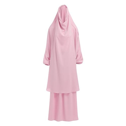 ODIZLI Two Pieces Jilbab and Dress for Muslim Women Long Khimar and Skirt Available for Prayer - color: Pink
