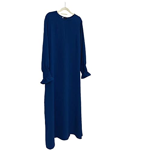 Women Prayer Dress Muslim Ramadan Garment Abaya Dubai Islam Jilbeb Long Dress Without Hijab - color: Dark Blue, size: XX-Large