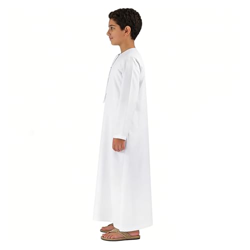 Boys Abaya Kaftan White Kids Thobe Muslim Prayer Clothes Dress Long Sleeve Kids Robe Thobe