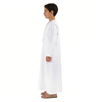 Boys Abaya Kaftan White Kids Thobe Muslim Prayer Clothes Dress Long Sleeve Kids Robe Thobe