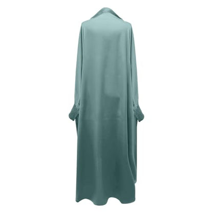 Solid Muslim Dress with Hijab for Girl Abaya Islamic Dubai Prayer Clothes Set Kids Kaftan Jilbab Dresses Burqa Outfit - color: Mint Green, size: 8-9 Years