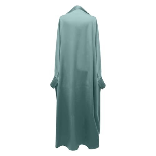 Solid Muslim Dress with Hijab for Girl Abaya Islamic Dubai Prayer Clothes Set Kids Kaftan Jilbab Dresses Burqa Outfit - color: Mint Green, size: 10-11 Years