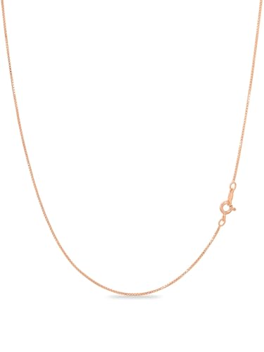 KEZEF 18K Gold Plated 925 Sterling Silver Box Chain Necklace for Women, 1mm Thin & Sturdy Italian Chain Necklace, Rose Gold & Silver Available, 15/16/18/20/22/24/30 Inch - color: Rose Gold, size: 15 Inch