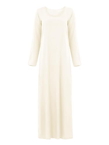 JEYPINMI Abaya for Women Muslim Dress One Piece Long Sleeve Prayer Dress Islamic Robe Arabian Kaftan Maxi Gown Nude S-M