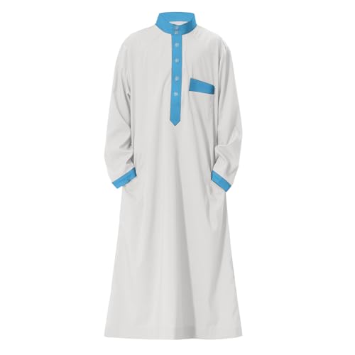 Arabic Thobe for Muslim Boys Eid Outfit Long Sleeve Kaftan Kids Prayer Dress Boys Muslim Thobe Ramadan Islamic Clothing - color: Beige, size: 3-4T