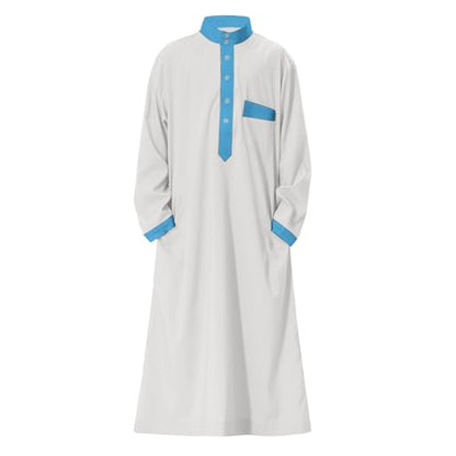 Arabic Thobe for Muslim Boys Eid Outfit Long Sleeve Kaftan Kids Prayer Dress Boys Muslim Thobe Ramadan Islamic Clothing - color: Beige, size: 5-6X