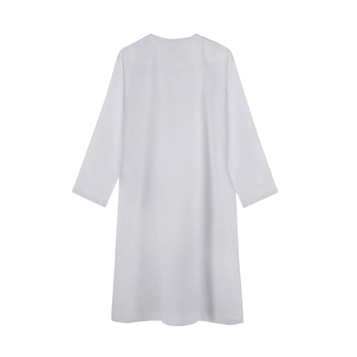 ITODA Embroidered Muslim Arabic Thobe Long Sleeve Kaftan Islamic Ramadan Prayer Robe - color: White