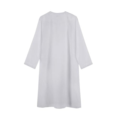ITODA Embroidered Muslim Arabic Thobe Long Sleeve Kaftan Islamic Ramadan Prayer Robe - color: White