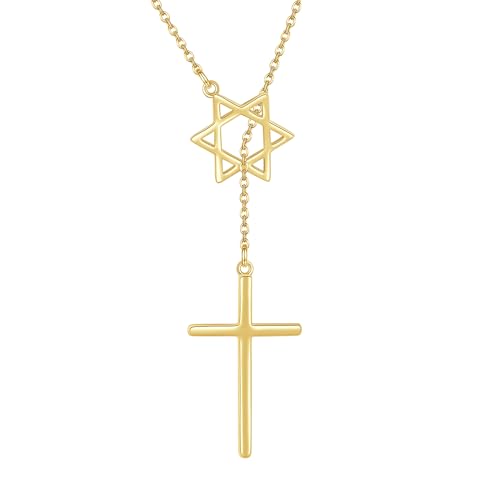 Cross Star of David Necklace Sterling Silver Cross Star David Layered Pendant Jewish Jewelry for Women Mom - style: Star David-Gold