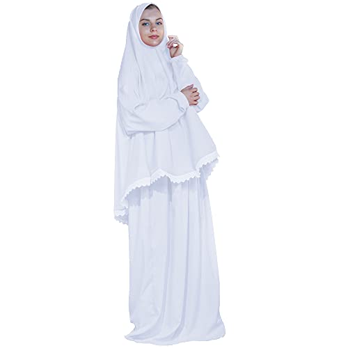 Women's Prayer Dress 2 Pieces Microfiber Solid Color Plus Long Sleeve | One-Size | Hijab Abaya Suit - color: White