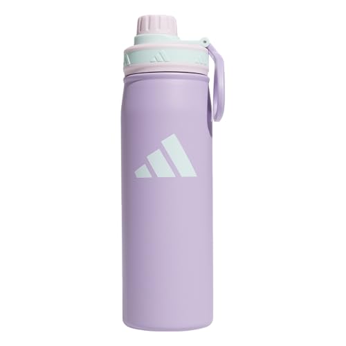 adidas Stainless Steel Metal Water Bottle 20 oz (600 mL) Screw Cap - color: Powder Plum Purple/Clear Pink/Semi Flash Aqua Blue