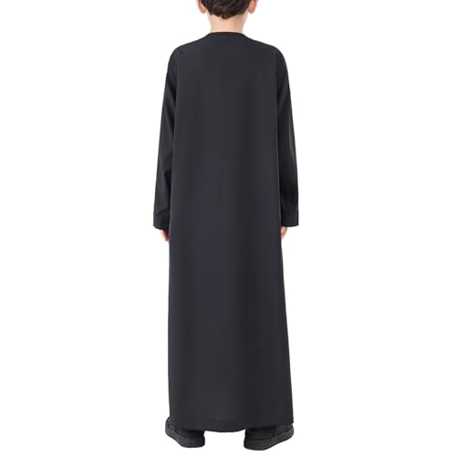 Kids Arabic Thobes for Boys Muslim Thobe Long Sleeve Kaftan Islamic Prayer Dress Kids Dubai Robe Burkas Ramadan Eid Outfit - color: Black, size: 3-4T