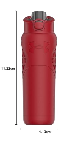 Under Armour 24Oz Stainless Steel Water Bottle, Insulated, Carabiner Easy Carry Hook, Leak Proof, Kids & Adults, All Sports, Gym - color: Solid Red