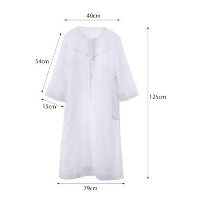 ITODA Embroidered Muslim Arabic Thobe Long Sleeve Kaftan Islamic Ramadan Prayer Robe - color: White-3