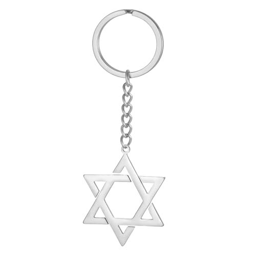 Dreamtimes Star of David Keychain for Men Women Stainless Steel Jewish Star Keychain Hexagon Pendant Religious Jewish Jewelry - color: Silver