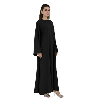 Women Abaya Dress with Belt Muslim Bell Sleeve Robe Islamic Prayer Jilbab | with Belt, A-line Skirt, Bell Sleeve - color: Black, size: Medium