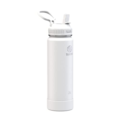 Takeya 24 oz Actives Stainless Steel Water Bottle with Straw Lid – Leakproof, Double-Wall Insulated, Keeps Drinks Cold 24 hrs/Hot 12 hrs, BPA-Free, Powder-Coated, Gym & Travel, Arctic - color: Arctic, size: 24 Ounces