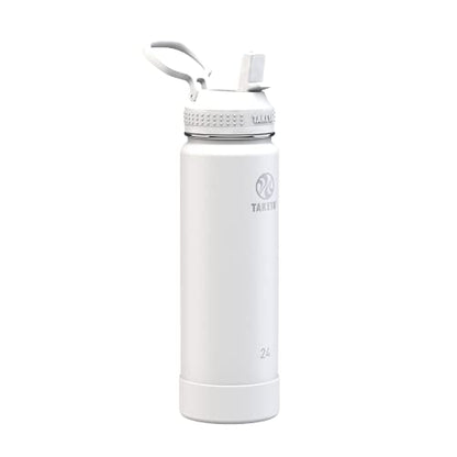 Takeya 24 oz Actives Stainless Steel Water Bottle with Straw Lid – Leakproof, Double-Wall Insulated, Keeps Drinks Cold 24 hrs/Hot 12 hrs, BPA-Free, Powder-Coated, Gym & Travel, Arctic - color: Arctic, size: 24 Ounces