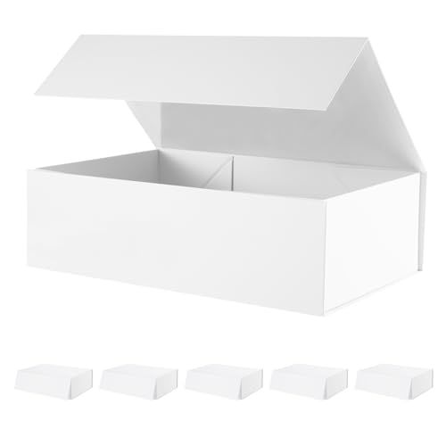 6 Large White Gift Boxes with Magnetic Lids 13.5”x9”x4.1” - color: White, size: 1 Count (pack of 6)