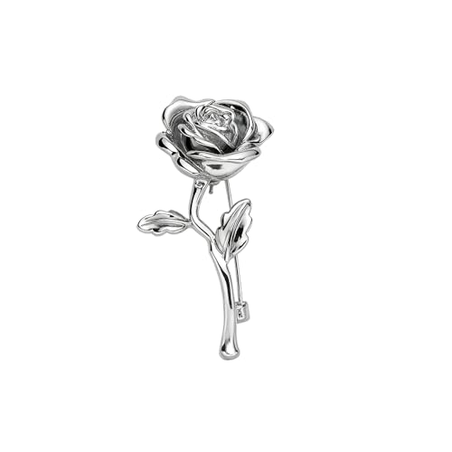 Rose Flower Brooch Pin for Women Men Dainty Floral Lapel Pins for Jacket Scarf Dress Clothes Hat Accessories Wedding Party Fashion Jewelry - color: Silver