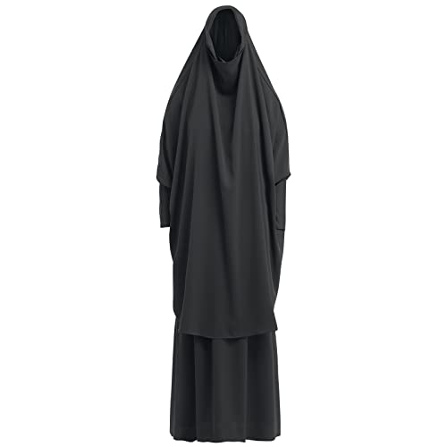 Prayer Clothes for Muslim Women Islamic Abaya Suit Maxi Skirt + Khimar Hijab 2pcss Burka Jilbab Kaftan - color: Black
