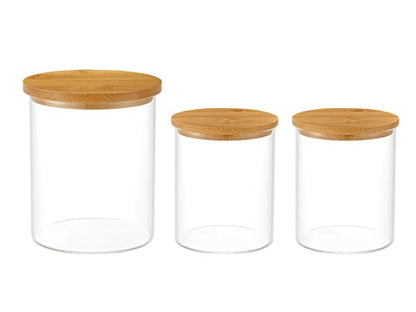INIUNIK 3 Pack Glass Qtip Holder Dispenser, 20 oz and 11 oz Clear Glass Apothecary Jars, Bathroom Vanity Canisters Organizer Jars for Cotton Swabs, Balls, Rounds, Pads, Floss, Bath Salts - size: 3 Pack (20&11 oz)