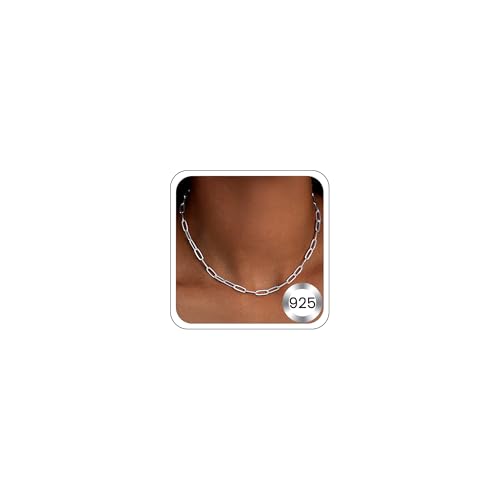 3MM Paperclip Necklace 925 Sterling Silver Paperclip Chain Necklace for Women, Sturdy & Durable Women's Chains Necklace, 16 18 20 22 24 26 Inch - color: Silver, size: 18 Inch