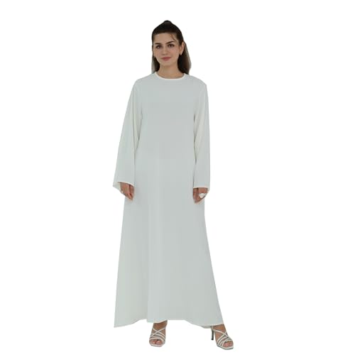 Women Abaya Dress with Belt Muslim Bell Sleeve Robe Islamic Prayer Jilbab | with Belt, A-line Skirt, Bell Sleeve - color: White, size: Large