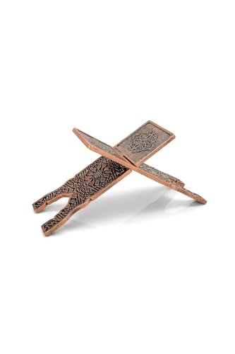 Adjustable Wooden Quran Reading Stand Holder Hard Plastic, Copper Color, Foldable for Easy Storage, Sturdy Design for Books and Tablets - Copper