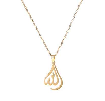 UNIFT Islamic Muslim Allah Layered Necklaces For Women Stainless Steel Charm Water Drop Heart Shape Allah Pendant Double Layer Necklace Islamic Jewelry - color: gold 1